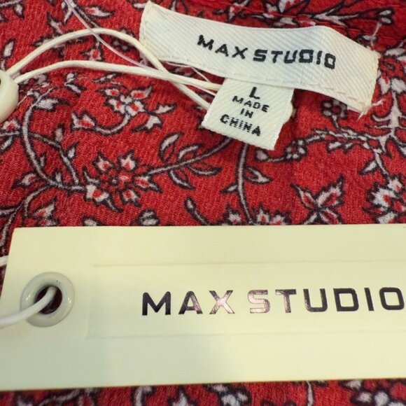 Max Studio Prairie Red Floral tiered maxi dress V neck crop puffy sleeves SZ LG - Picture 7 of 10